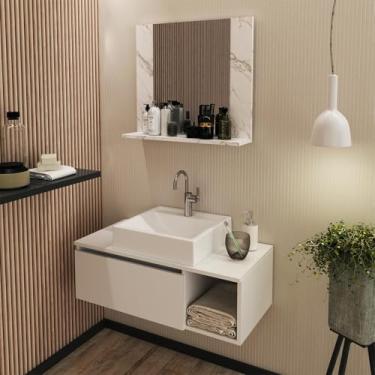 Imagem de Kit Lavabo Suspenso Branco com Cuba e Espelho Mármore Branco Tecno Mobili
