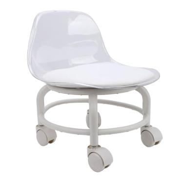 Imagem de Banqueta Compacta de Acrílico Baixo Com Rodas, Apoio Traseiro e Mini Assento de Rolo Silencioso para Qualquer Ambiente (Cinza Transparente)