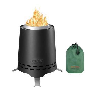 Imagem de ONLYFIRE OUTDOOR LIVING Fogueira sem fumaça com bolsa de transporte e suporte superior, lareira de mesa portátil de 23 cm, fogão a lenha para acampamento, quintal, trailer, aço inoxidável, preto FP046