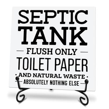 Imagem de Placa de madeira de 12 x 12 cm com suporte de metal - papel higiênico para fossa séptica - placa de madeira de pinho, decoração de mesa de casa e banheiro, enfeite de banheiro, suprimentos de