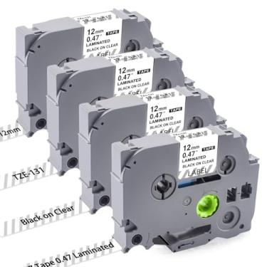 Imagem de Womiten Fita Tz 4PK 12 mm 0,47 laminada transparente TZe-131 TZe131 compatível com fita adesiva Brother 12 mm 0,47 transparente TZ-131 1/5.1 cm x 8 m, para P Touch PTD210 PTD200 PT-D220 PTH100 PTH111