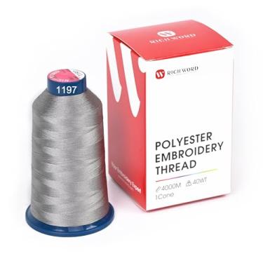 Imagem de Linha de bordado cinza selecionada Richword 4000 m (4374Y) 40 WT fio de poliéster 100 cores selecionadas para várias agulhas comerciais e máquina de bordar de agulha única 1197