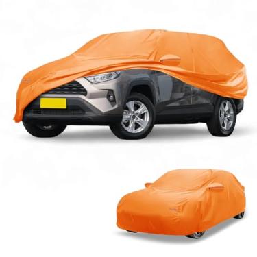 Imagem de Partuto Capa de carro à prova d'água para todos os climas, automotiva, externa, anti-UV, proteção contra chuva e sol, cobertura externa completa para Toyota RAV4 210D-PU laranja com tiras refletoras