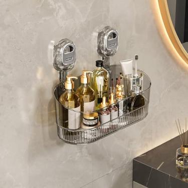 Imagem de Suporte de Armazenamento de Ventosa de Banheiro, Caddy de Chuveiro de Drenagem Eficiente de Plástico Multifuncional para Produtos de Higiene Pessoal, Ideal para Uso Em (cinza