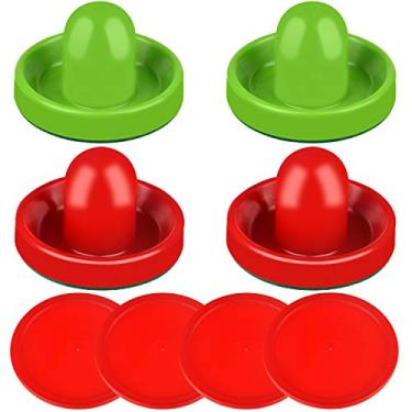 Imagem de ONE250 Air Hockey Pushers and Red Air Hockey Pucks, Goal Handles Paddles Acessórios de Substituição para Tabelas de Jogo (4 Striker, 4 Puck Pack), Red & Green