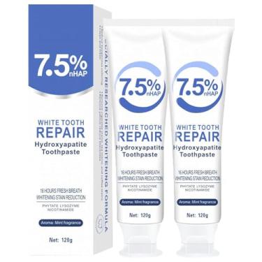 Imagem de BIXMK 2 pastas de dente 7,5% de hidroxiapatita para proteção do esmalte e fortalecimento dos dentes, sem flúor, menta suave, hálito fresco