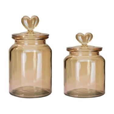 Imagem de Jogo Pote Vidro Âmbar Hermético Decor Afeto Coração 2 Un