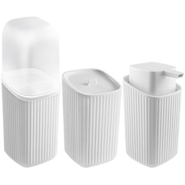 Imagem de Kit Banheiro Porta Escovas + Porta Algodão + Porta Sabonete Líquido (Branco)