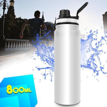 Imagem de Garrafa Térmica Inox 800ml Tampa Alça Dedo Água Gelada Academia Esport