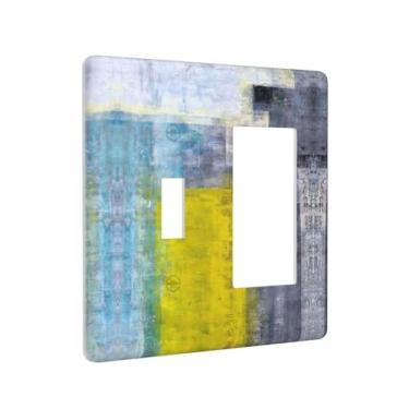 Imagem de Amarelo Cinza Branco Abstrato Impresso 2 Gang Toggle Rocker Light Switch Cover Decorativo Combin Placas de Parede Placa Elétrica Placa de Interruptor para Cozinha Banheiro Quarto Decoração de Casa