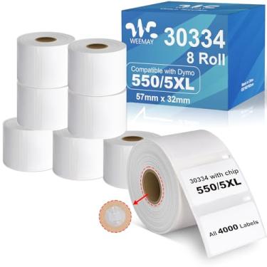 Imagem de Weemay 30334 Etiquetas multiuso com chip compatíveis com impressoras DYMO LabelWriter 5XL, 550, 550 Turbo, 4XL, 450, sem fio, 450 Duo, 450 Twin Turbo, 3,5 x 6,5 cm, 8 rolos, total de 8000 etiquetas