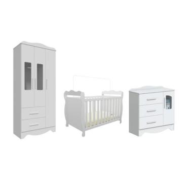 Imagem de Quarto Completo Bebe Moveis Peroba Lisi 03 portas MDF, Branco
