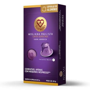 Imagem de 3 Corações Cápsulas de Café Mogiana Paulista, Compatíveis com Nespresso, contém 10 cápsulas