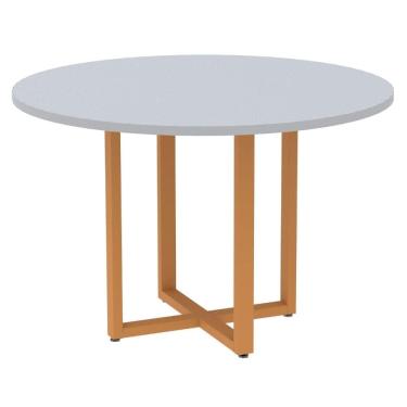 Imagem de Mesa de Reunião Redonda P25 Pandin 110 cm (Largura) Tampo MDP Cinza Pé Aço Tubular Laranja