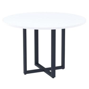 Imagem de Mesa de Reunião Redonda P25 Pandin 110 cm (Largura) Tampo MDP Branco Pé Aço Tubular Azul Del Rey