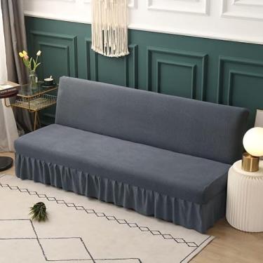 Imagem de Capa de futon sem braços com saia de babados, sofá-cama futon altamente elástica(Gray,Medium (155-185cm))