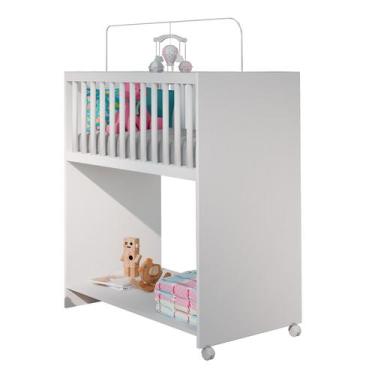 Imagem de Mini Berço Cama Baby Com Colchão Quarto Infantil 2 em 1 Branco / Rosa 