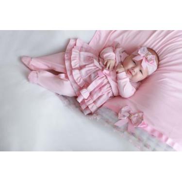 Imagem de Saída Maternidade Boneca Arco Iris Rosa com Babadinhos Bebê Menina 04P
