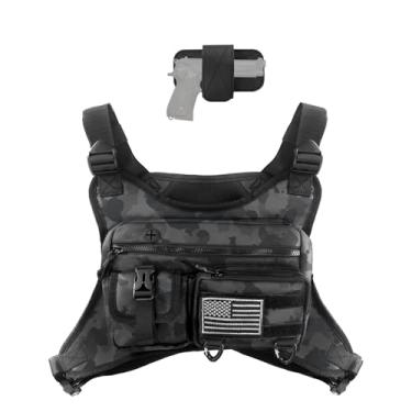 Imagem de QCBF Bolsa de peito masculina para esportes ao ar livre, colete de corrida, leve, resistente à água, com armazenamento extra, colete coldre para a maioria das pistolas, adequado para caminhadas