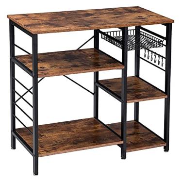 Imagem de Divisória flutuante, prateleira de cozinha industrial, prateleira de metal, cesta de arame e 6 ganchos, armazenamento multifuncional para mini forno, especiarias e utensílios