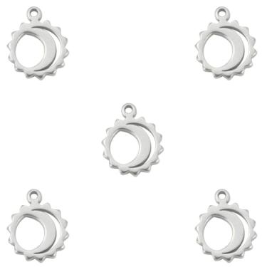 Imagem de kkjoy 5 berloques de aço inoxidável sol lua estrela para fabricação de joias e artesanato, pingente sortido mini berloque suprimentos para artesanato acessórios para pulseira faça você mesmo colar