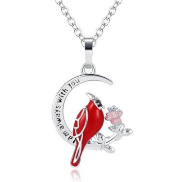 Imagem de Yifnny Colar cardeal, colar com pingente cardeal vermelho Cardinals Appear When Angels are Near, colar de pássaro vermelho, coração cardeal, joia memorial para mulheres e meninas, Metal, não sabe
