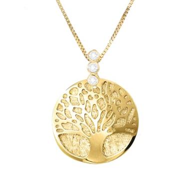 Imagem de Lucchetta - Colar com pingente de árvore da vida safiras em ouro 14k | Joias italianas delicadas da Itay | Corrente feminina de 40 cm + 5 cm, Ouro amarelo, Safira
