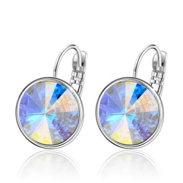 Imagem de XUPING Brincos de cristal para mulheres, lindos, modernos, redondos e austríacos, argola de pedra preciosa, brinco com fecho de alavanca, joias brilhantes, presentes de festa, Cobre banhado a ouro,