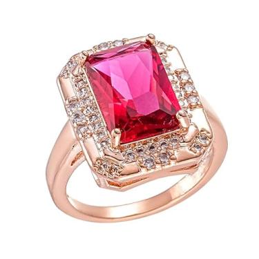 Imagem de Narica Anel feminino banhado a ouro amarelo com corte radiante, granada, zircônia cúbica, preenchida com zircônia cúbica, aliança de noivado para mãe, 8#, 11-vermelho