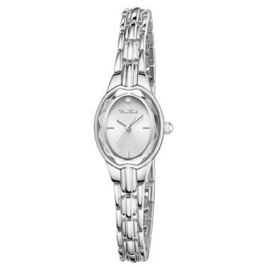 Imagem de Diaofendi Relógios dourados femininos de fácil leitura, relógios de pulso de quartzo com pulseira pequena vintage, Todo prata