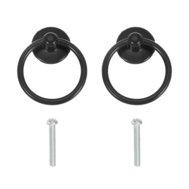 Imagem de PATIKIL Puxador de anel de furo único 2,13 x 1,73, 2 peças de alças de gaveta com parafusos para armário caixa de madeira guarda-roupa armário cômoda móveis ferragens, preto