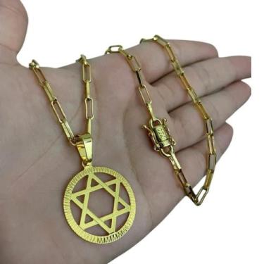 Imagem de Cordão Tijolinho 4Mm - Pingente Estrela Davi Banhado A Ouro - Tojoia18