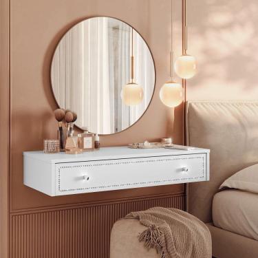 Imagem de Penteadeira Suspensa Strass Gaveta com Divisória e Organizador 80cm Branco