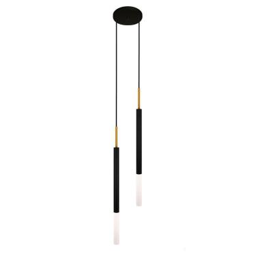 Imagem de Luminária Pendente Tubo Duplo Difusor Lavabo Preto Dourado