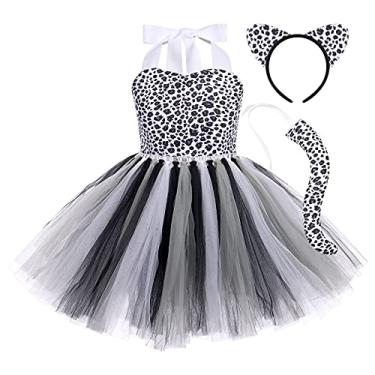 Imagem de Vestido de cosplay temático da selva para meninas, vestido de tutu, vestido de Halloween, Natal, festa de aniversário, 3 peças com orelhas, acessórios de cauda para bebês, meninas, fantasia, leopardo, preto, 7 a 8 anos