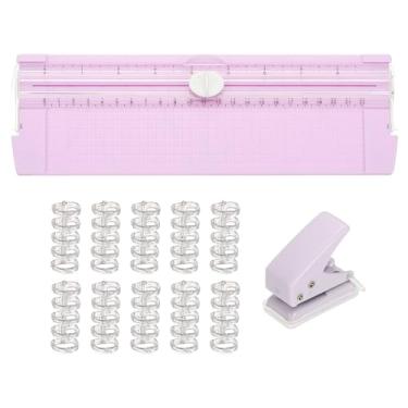Imagem de PATIKIL Cortador de papel, cortador de papel A4 reto portátil com furador e fichário para artesanato, cartão de etiqueta, álbum de recortes, roxo
