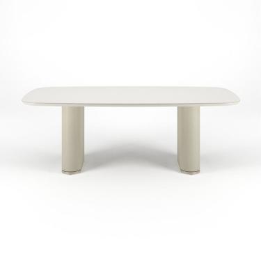 Imagem de Mesa para Sala de Jantar com Vidro 219cm Lintz Off White Fosco/Dourado