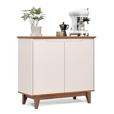 Imagem de Aparador Bancada Sala Decoração Buffet Balcão Jantar Armário Cozinha Cantinho do Café 2 Portas Flow (Offwhite/Freijó)