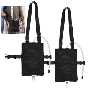 Imagem de 2 peças de capas de bolsa de cateter, dispositivo de estabilização de cateter com capacidade de 2000 ml, design de malha respirável, alças ajustáveis, fechamento seguro, ideal para cuidados com idosos