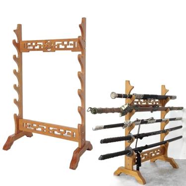 Imagem de Suporte de espada prateleira de exibição de espadas, suporte para espadas, suporte para katana, prateleira de exibição de espadas de madeira de 5 a 12 níveis, suporte para piso, ganchos para espada