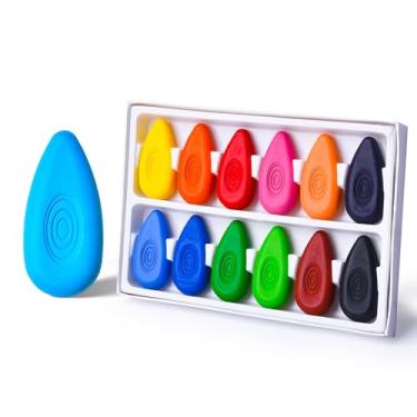 Imagem de Giz de cera lavável para crianças, 12 cores em forma de gota de água em massa, conjunto de giz de cera não tóxico, seguro para bebês e crianças a partir de 3 anos, caixa de giz de cera para colorir para materiais escolares e de arte