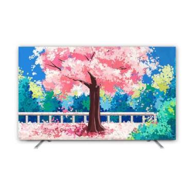 Imagem de HSTANGKY Capa de TV interna para LCD LED moderna decorativa capa de poeira de TV decoração de casa pano de poliéster macio capas de tela de televisão capa de TV elástica montada na parede - floresta
