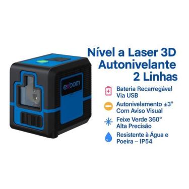 Imagem de Nível Laser 3D Autonivelante Verde 2 Linhas Bateria Recarregável Base 