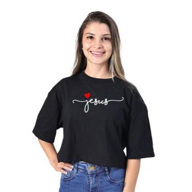 Imagem de Cropped Oversized Feminino Blusa Soltinho Manga Curta Estampa Modelo J