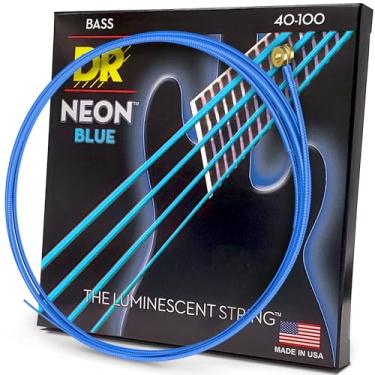 Imagem de DR Strings NBB40 40-100 Lite conjunto artesanal de cordas de baixo revestidas com azul neon de alta definição