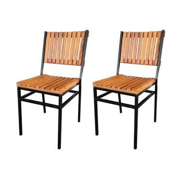 Imagem de Kit 2 Cadeiras Industrial Maju com Ripas em Madeira Maciça - Natural