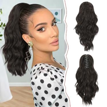 Imagem de SOFEIYAN 14" Extensão De Rabo Cavalo, Grampo Garra Curto Ondulado, Apliques Cabelo Sintético, Castanho Escuro Em Camadas, Natural, Fofo, Cacheado, Cordão Para Mulheres