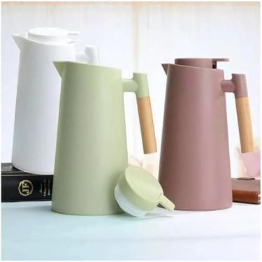 Imagem de Garrafa Termica Jarra Inox Cafe Cha 1 Litro Cabo Madeira Cores Variadas (Branca)