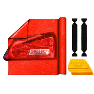 Imagem de VViViD Filme de vinil adesivo de liberação de ar para farol automotivo fosco com matiz de cristal vermelho 40,6 cm por 1,2 m, incluindo rodo de detalhe amarelo e 2 decalques de feltro preto