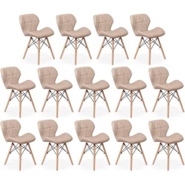 Imagem de Kit 14 Cadeiras de Jantar Charles Eames Slim Wood Estofada - Nude